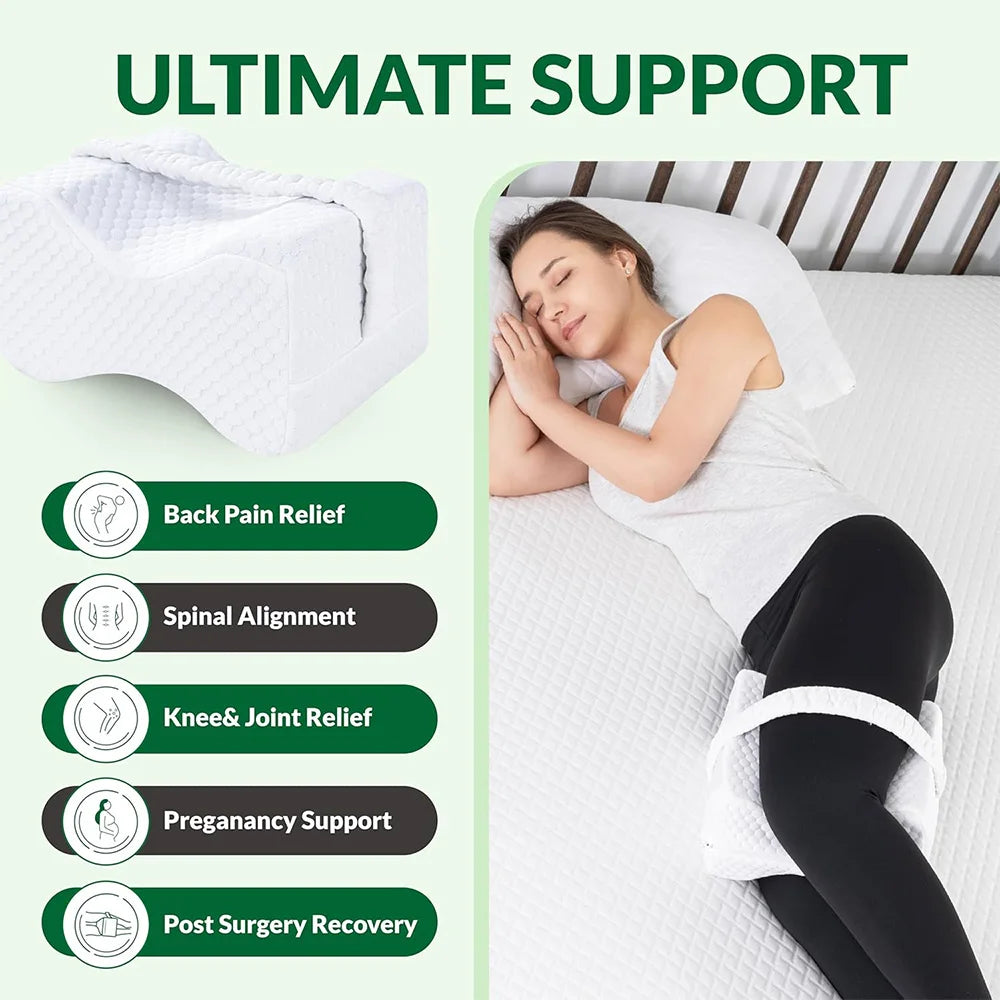 Orthopedic Knee Pillow with Strap – For Side Sleepers, Hip & Back Pain Relief