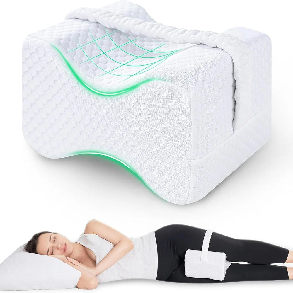 Orthopedic Knee Pillow with Strap – For Side Sleepers, Hip & Back Pain Relief