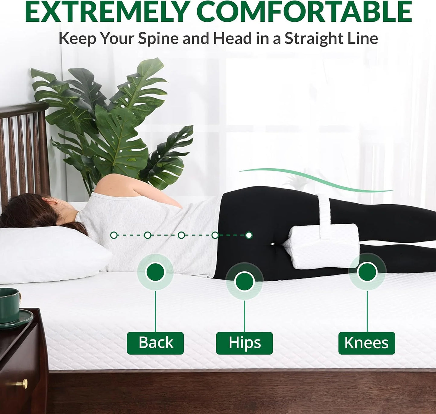 Orthopedic Knee Pillow with Strap – For Side Sleepers, Hip & Back Pain Relief